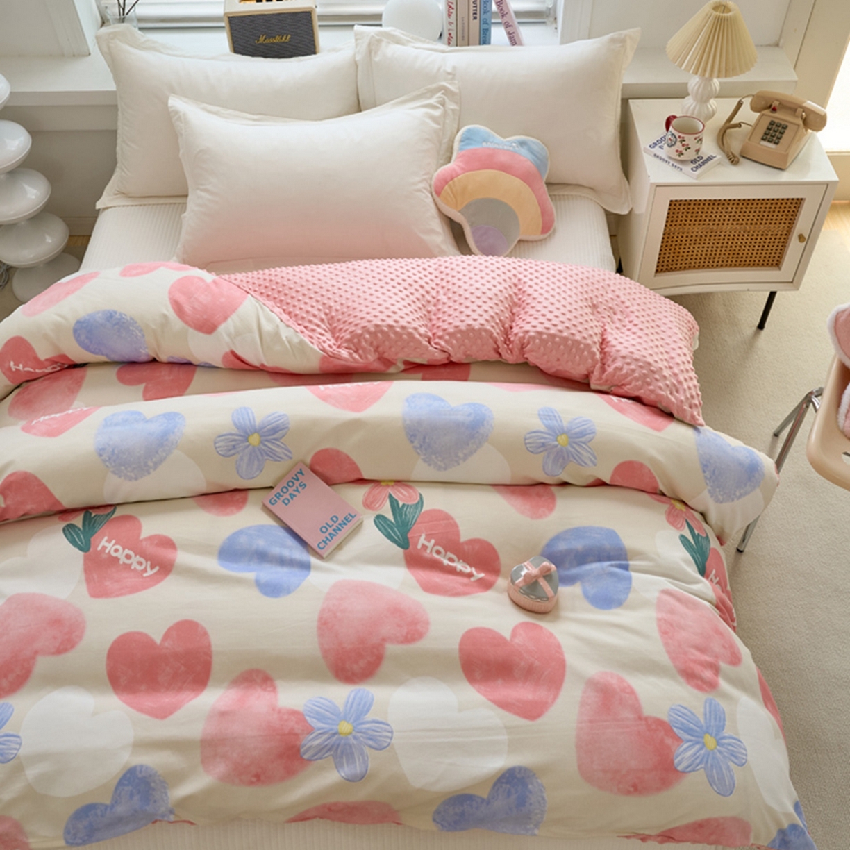 91家纺网 家纺一手货源 找家纺 赛琳 2026新款AB版亲肤棉豆豆绒单被套四季通用单独被套被套单件单被套（有买家秀） 桃心