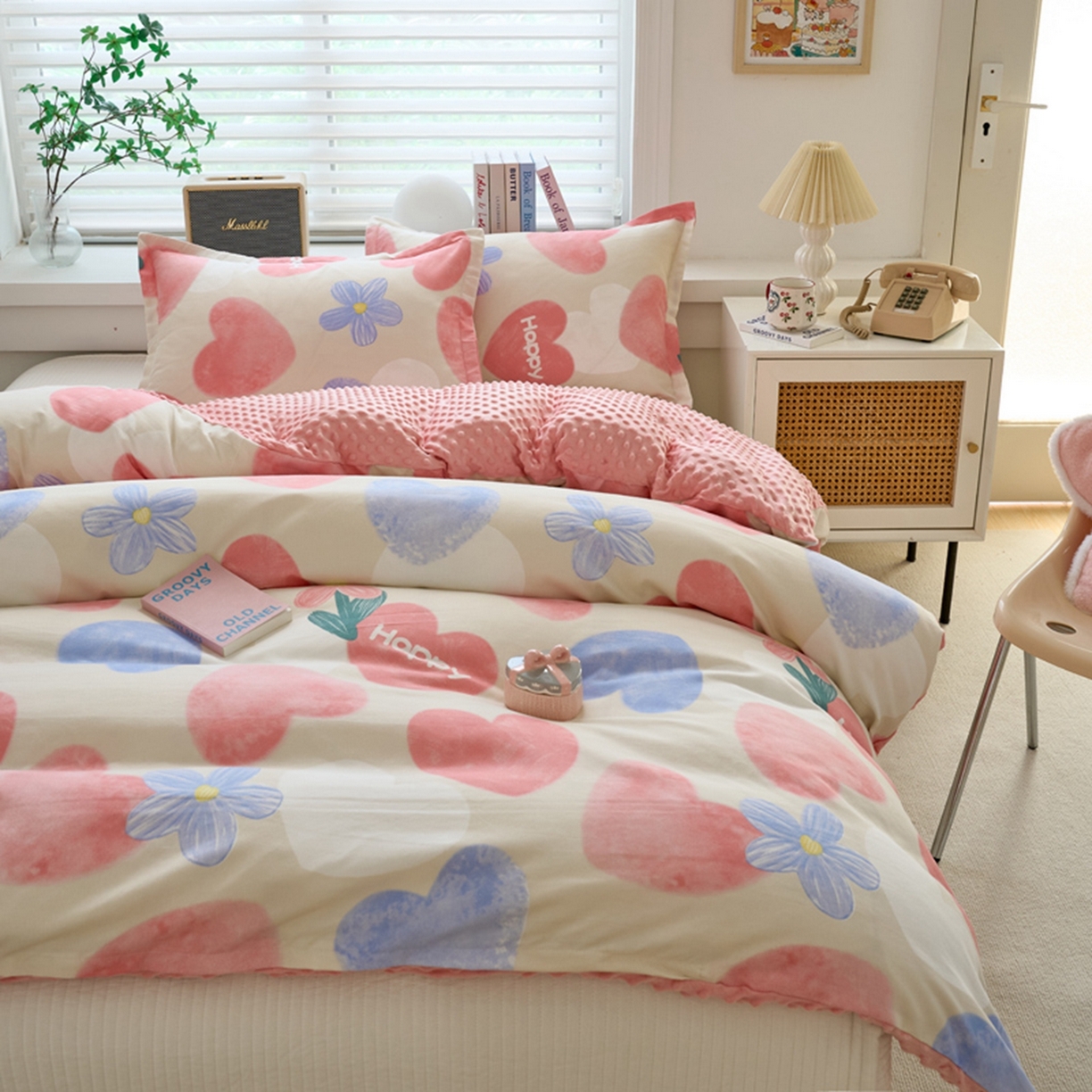 91家纺网 家纺一手货源 找家纺 赛琳 2026新款AB版亲肤棉豆豆绒单被套四季通用单独被套被套单件单被套（有买家秀） 桃心