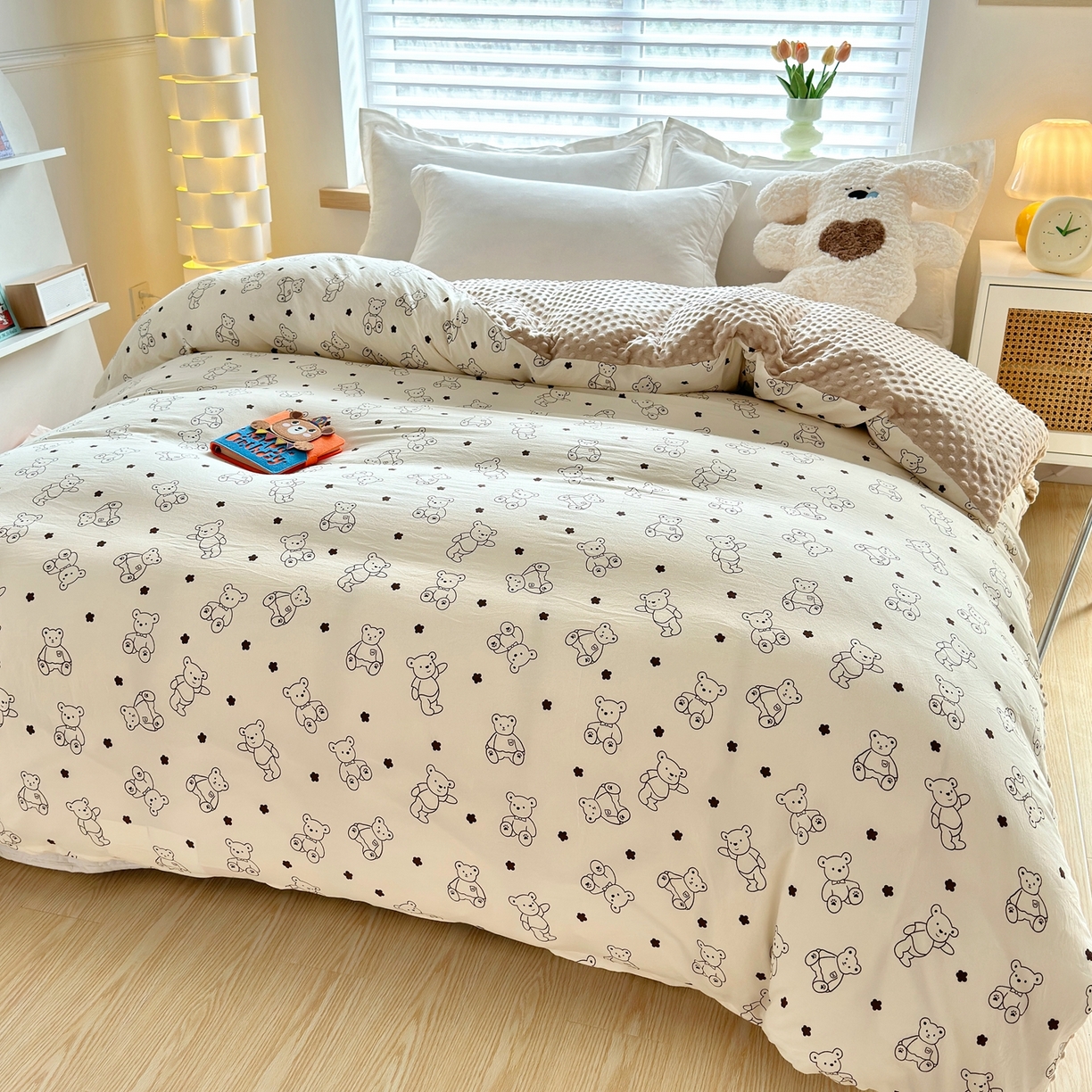 91家纺网 家纺一手货源 找家纺 赛琳 2026新款AB版亲肤棉豆豆绒单被套四季通用单独被套被套单件单被套（有买家秀） 芝士小熊