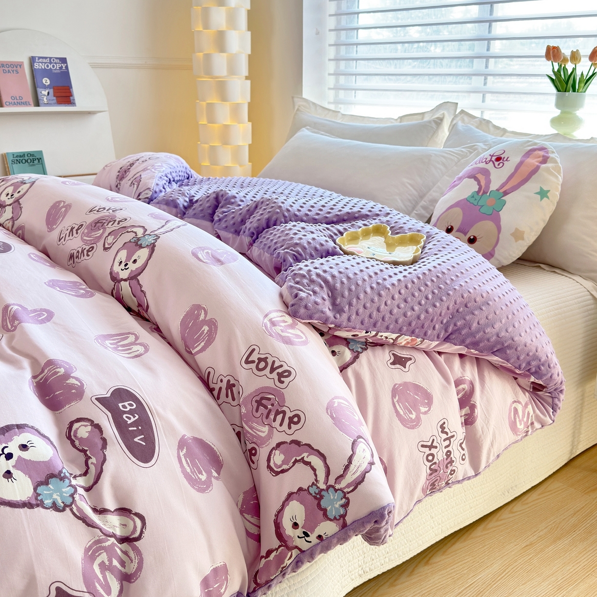 91家纺网 家纺一手货源 找家纺 赛琳 2026新款AB版亲肤棉豆豆绒单被套四季通用单独被套被套单件单被套（有买家秀） 心心小兔