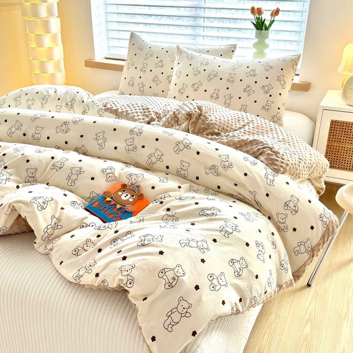 91家纺网 家纺一手货源 找家纺 赛琳 2026新款AB版亲肤棉豆豆绒单被套四季通用单独被套被套单件单被套（有买家秀） 芝士小熊