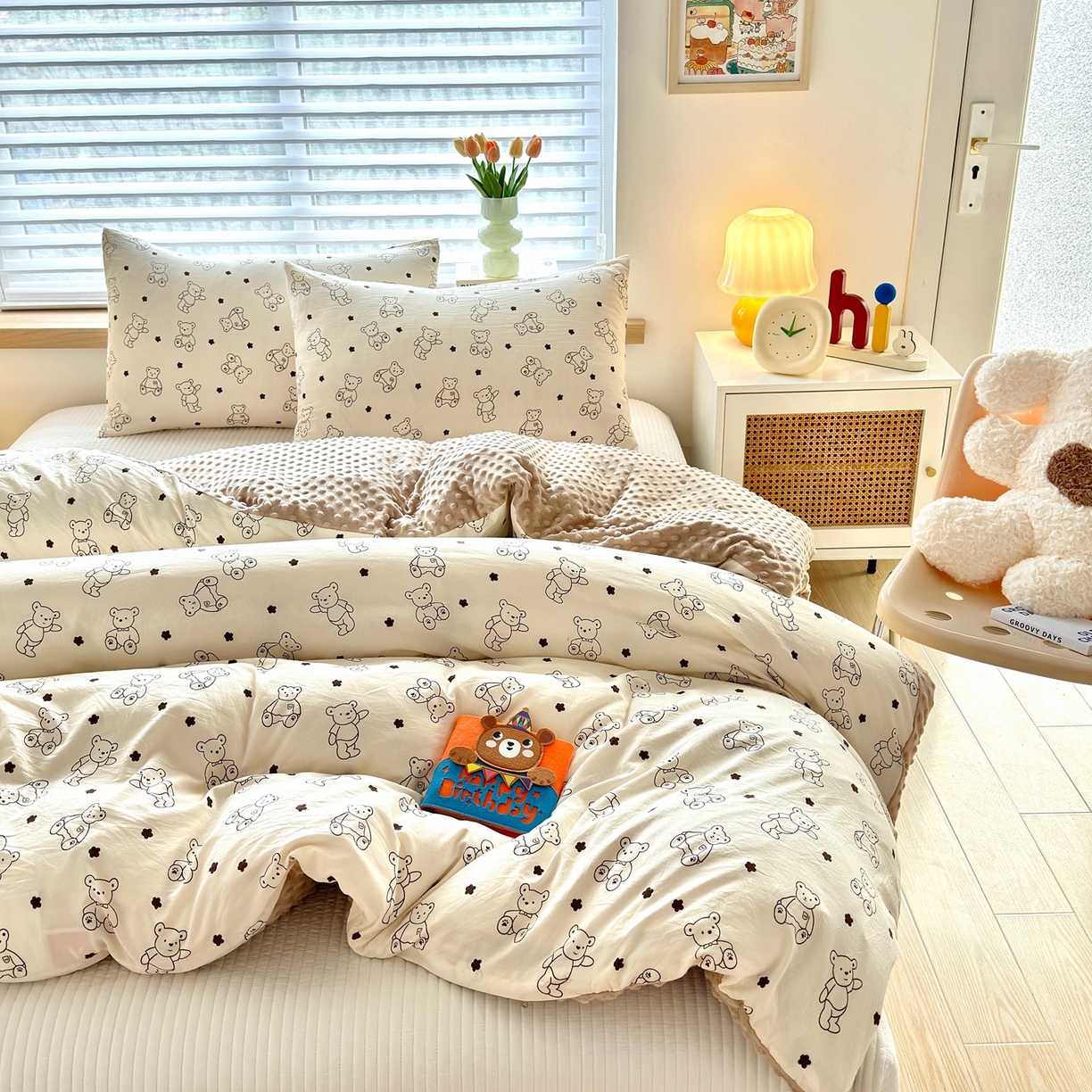 91家纺网 家纺一手货源 找家纺 赛琳 2026新款AB版亲肤棉豆豆绒单被套四季通用单独被套被套单件单被套（有买家秀） 芝士小熊