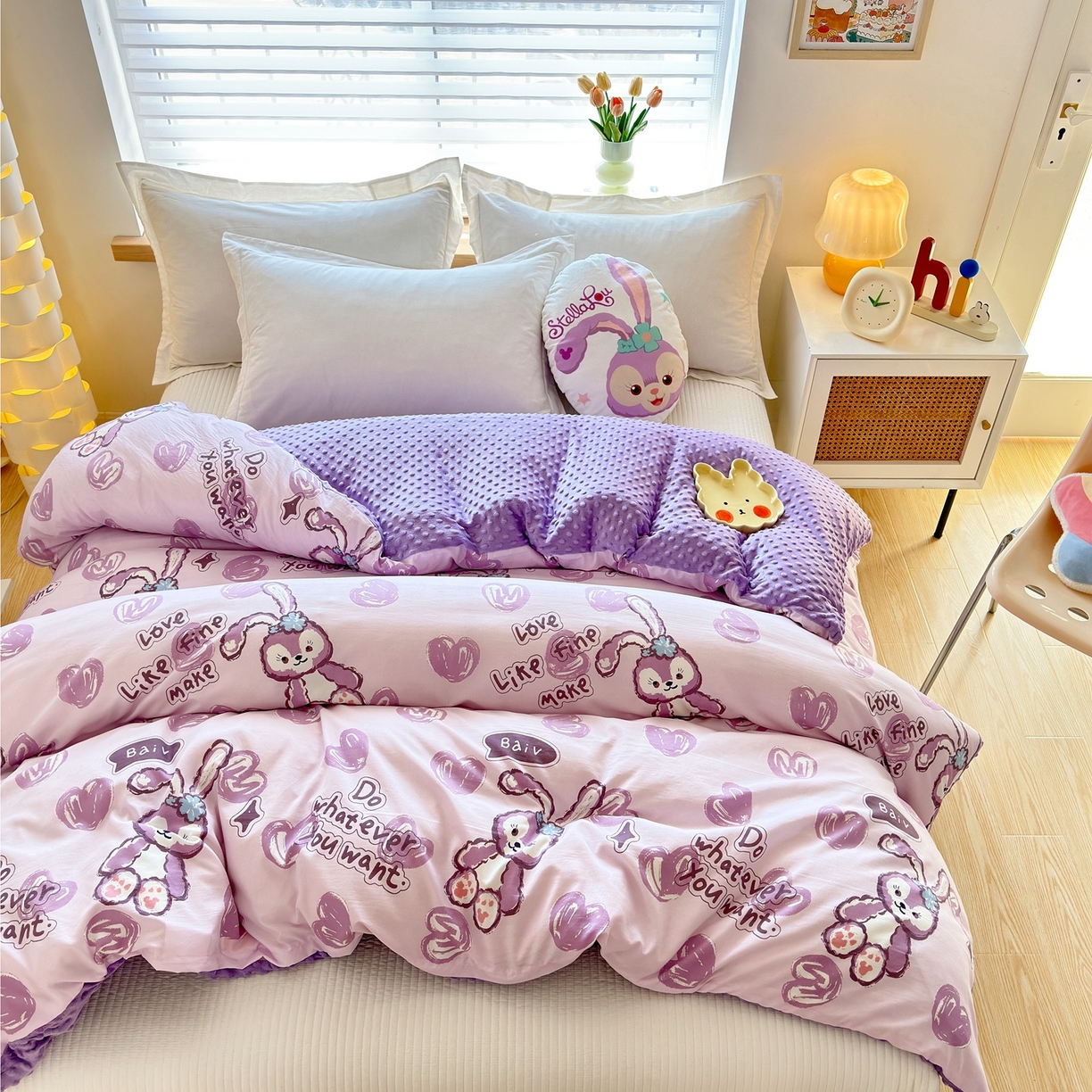 91家纺网 家纺一手货源 找家纺 赛琳 2026新款AB版亲肤棉豆豆绒单被套四季通用单独被套被套单件单被套（有买家秀） 心心小兔