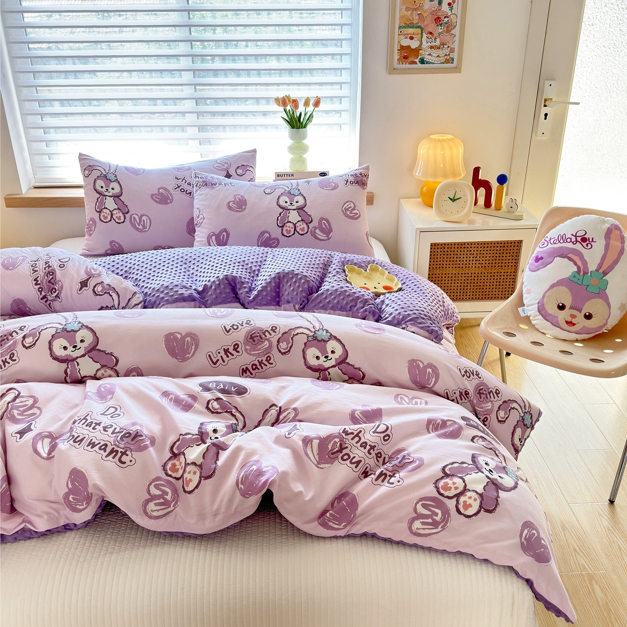 91家纺网 家纺一手货源 找家纺 赛琳 2026新款AB版亲肤棉豆豆绒单被套四季通用单独被套被套单件单被套（有买家秀） 心心小兔