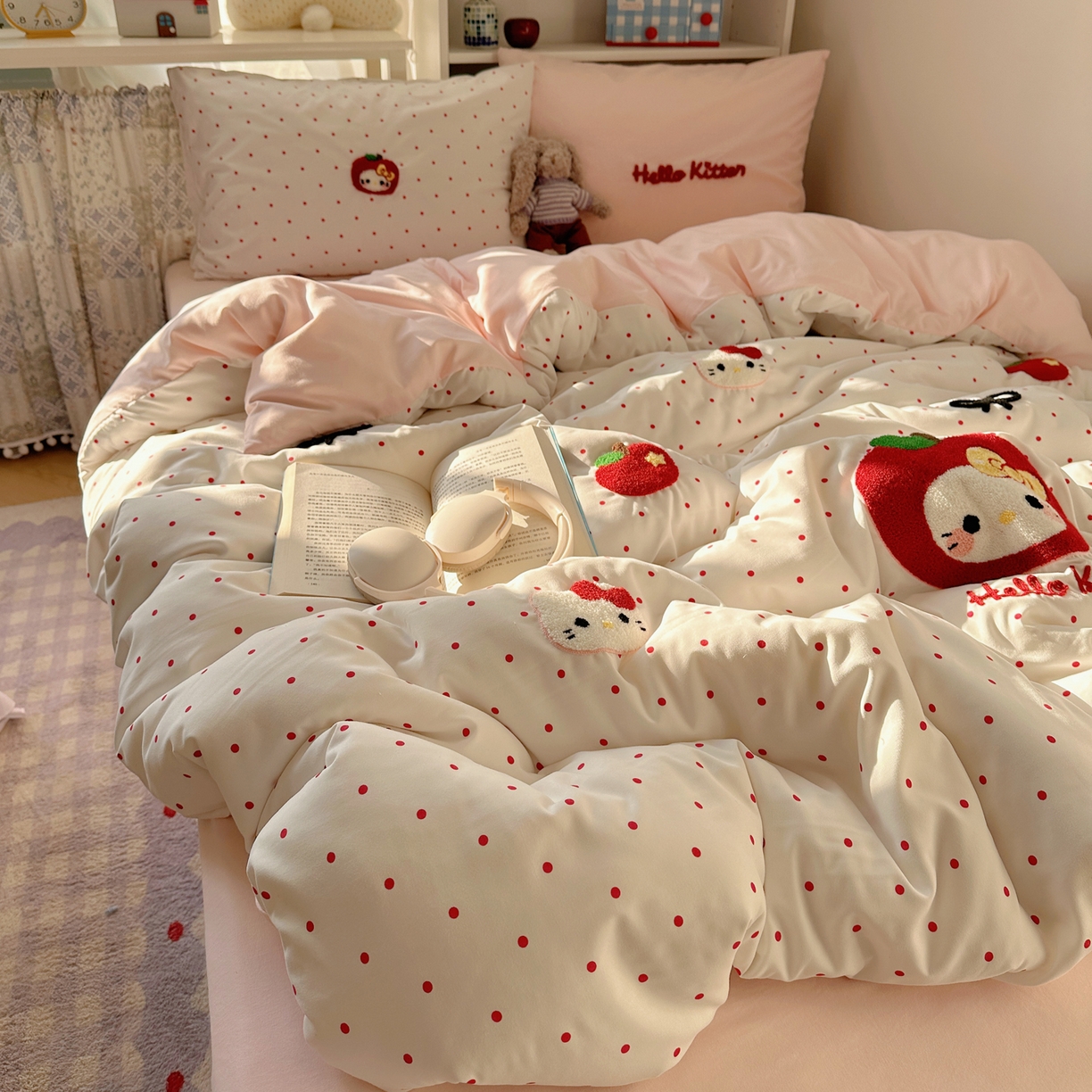 91家纺网 家纺一手货源 找家纺 玉海棠家纺 2026新款高克重超软糯可爱系毛巾绣四件套 小苹猫咪