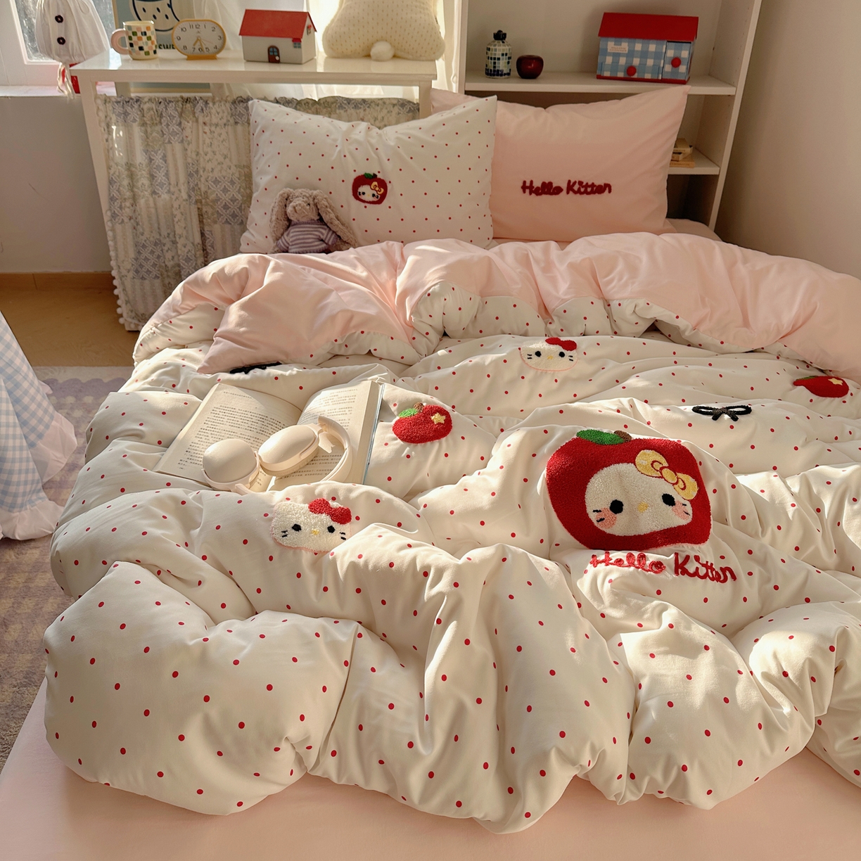 91家纺网 家纺一手货源 找家纺 玉海棠家纺 2026新款高克重超软糯可爱系毛巾绣四件套 小苹猫咪