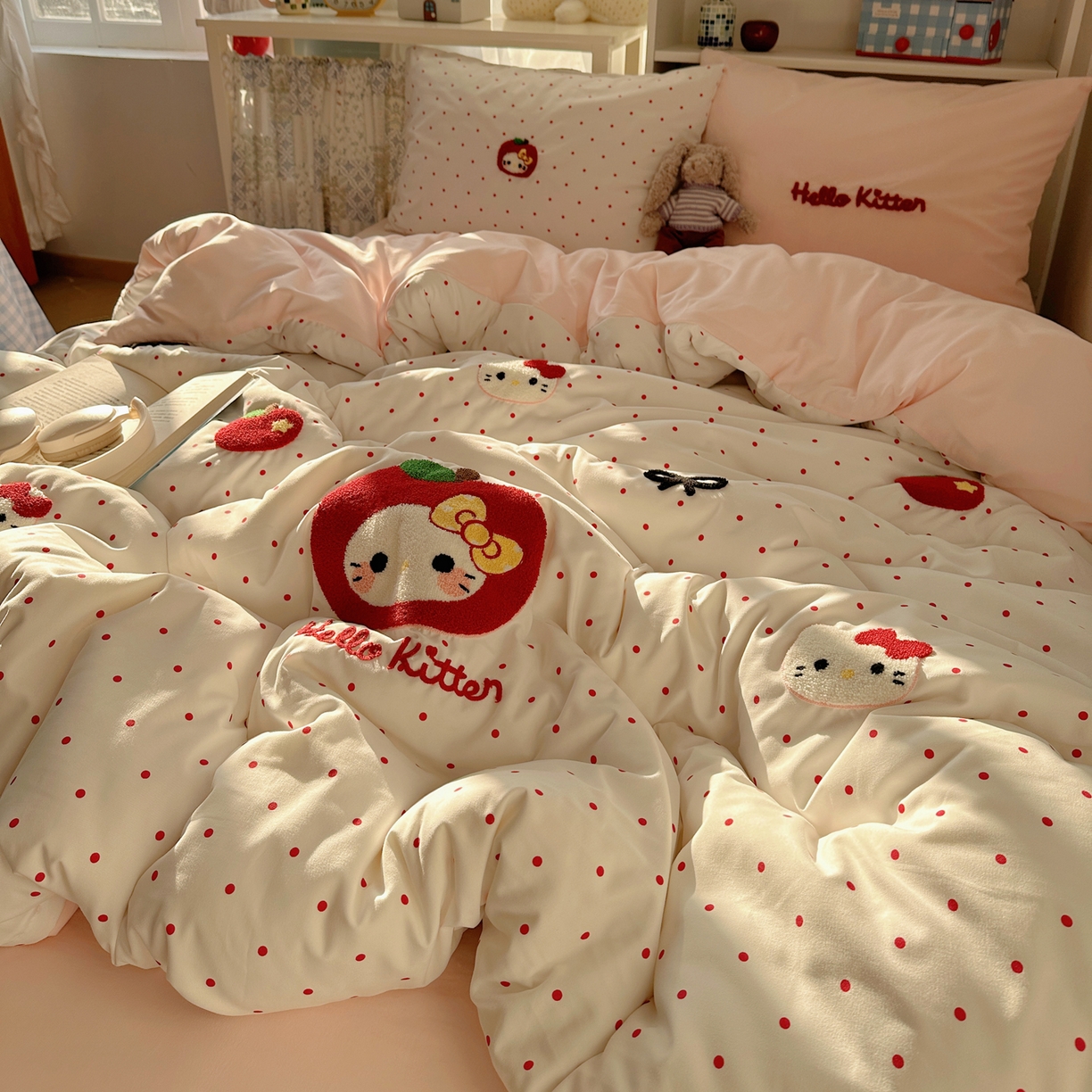 91家纺网 家纺一手货源 找家纺 玉海棠家纺 2026新款高克重超软糯可爱系毛巾绣四件套 小苹猫咪