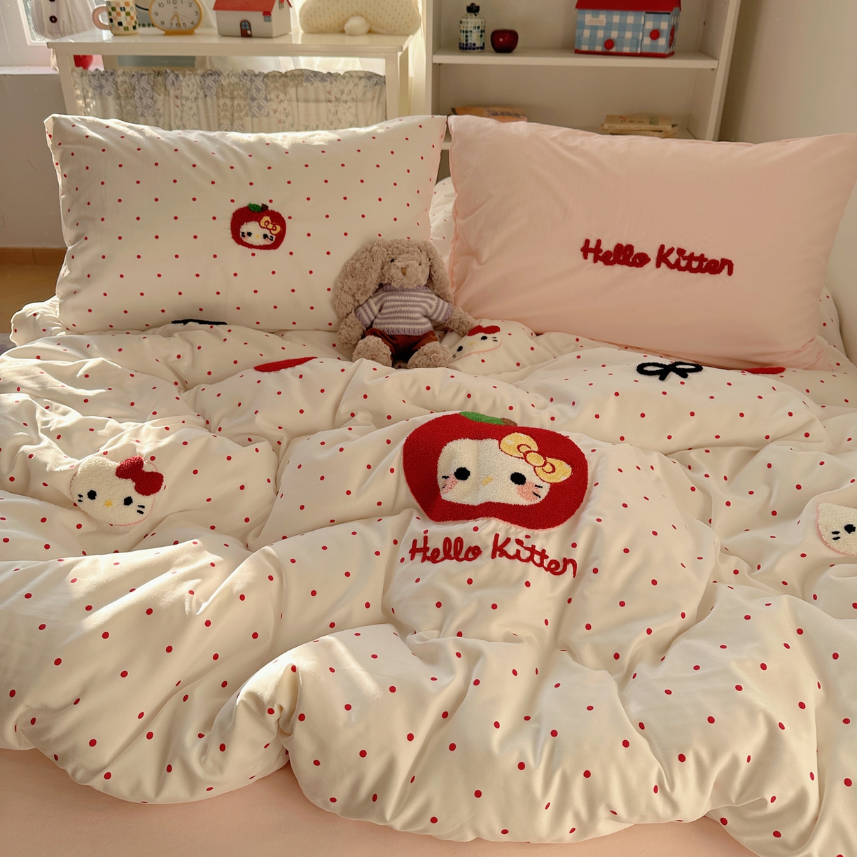 91家纺网 家纺一手货源 找家纺 玉海棠家纺 2026新款高克重超软糯可爱系毛巾绣四件套 小苹猫咪