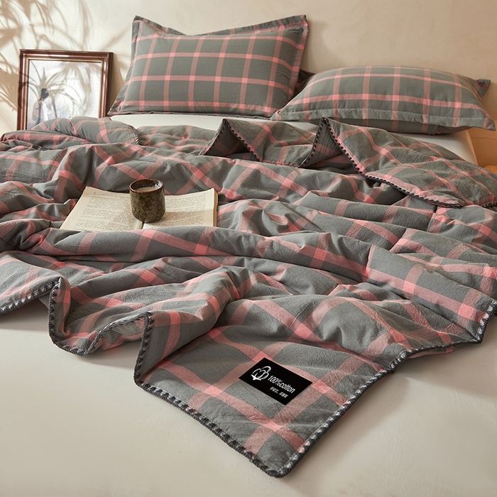 91家纺网 家纺一手货源 找家纺 锦尚坊被芯馆 2026新款100%纯棉色织绣边100%棉花夏被全棉夏凉被空调春秋被买家秀+V 格调--粉