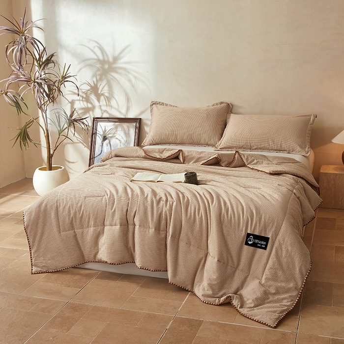 91家纺网 家纺一手货源 找家纺 锦尚坊被芯馆 2026新款100%纯棉色织绣边100%棉花夏被全棉夏凉被空调春秋被买家秀+V 小格格--咖