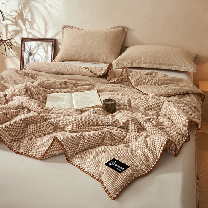 91家纺网 家纺一手货源 找家纺 锦尚坊被芯馆 2026新款100%纯棉色织绣边100%棉花夏被全棉夏凉被空调春秋被买家秀+V 小格格--咖