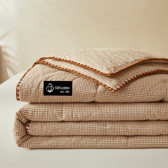 91家纺网 家纺一手货源 找家纺 锦尚坊被芯馆 2026新款100%纯棉色织绣边100%棉花夏被全棉夏凉被空调春秋被买家秀+V 小格格--咖
