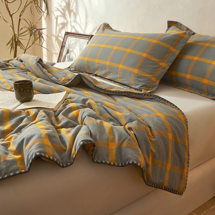 91家纺网 家纺一手货源 找家纺 锦尚坊被芯馆 2026新款100%纯棉色织绣边100%棉花夏被全棉夏凉被空调春秋被买家秀+V 格调--黄