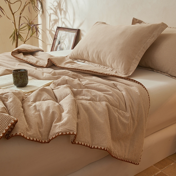 91家纺网 家纺一手货源 找家纺 锦尚坊被芯馆 2026新款100%纯棉色织绣边100%棉花夏被全棉夏凉被空调春秋被买家秀+V 小格格--咖