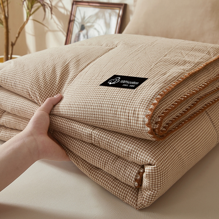 91家纺网 家纺一手货源 找家纺 锦尚坊被芯馆 2026新款100%纯棉色织绣边100%棉花夏被全棉夏凉被空调春秋被买家秀+V 小格格--咖