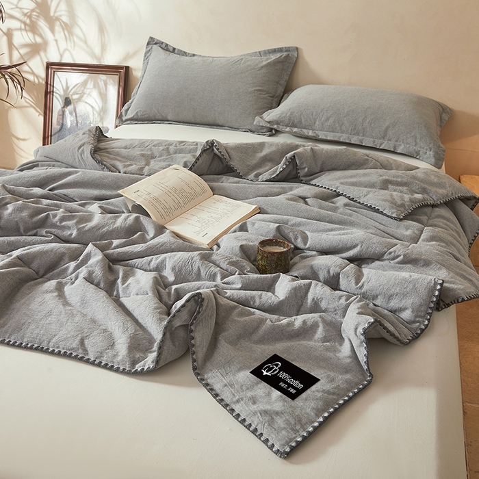 91家纺网 家纺一手货源 找家纺 锦尚坊被芯馆 2026新款100%纯棉色织绣边100%棉花夏被全棉夏凉被空调春秋被买家秀+V 纯色--灰