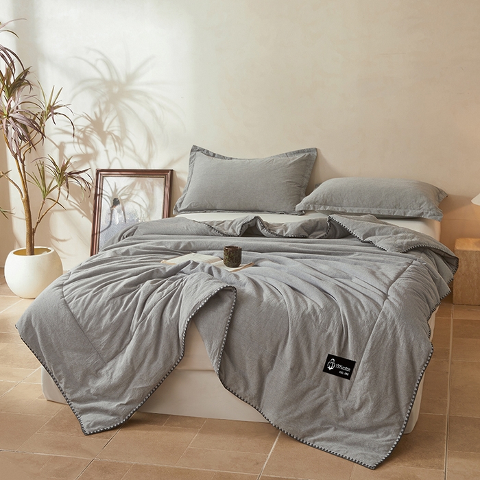 91家纺网 家纺一手货源 找家纺 锦尚坊被芯馆 2026新款100%纯棉色织绣边100%棉花夏被全棉夏凉被空调春秋被买家秀+V 纯色--灰