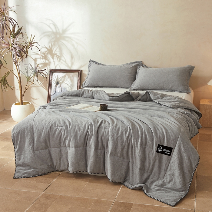 91家纺网 家纺一手货源 找家纺 锦尚坊被芯馆 2026新款100%纯棉色织绣边100%棉花夏被全棉夏凉被空调春秋被买家秀+V 纯色--灰