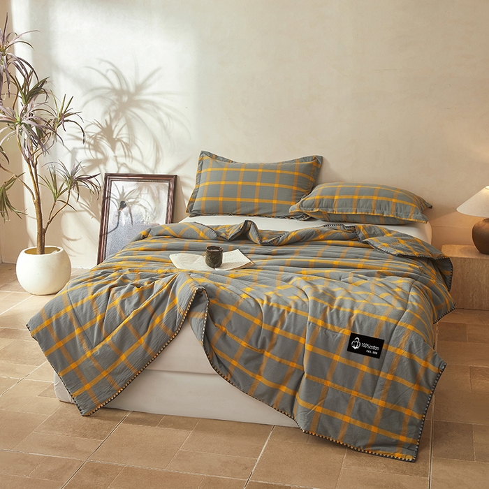 91家纺网 家纺一手货源 找家纺 锦尚坊被芯馆 2026新款100%纯棉色织绣边100%棉花夏被全棉夏凉被空调春秋被买家秀+V 格调--黄