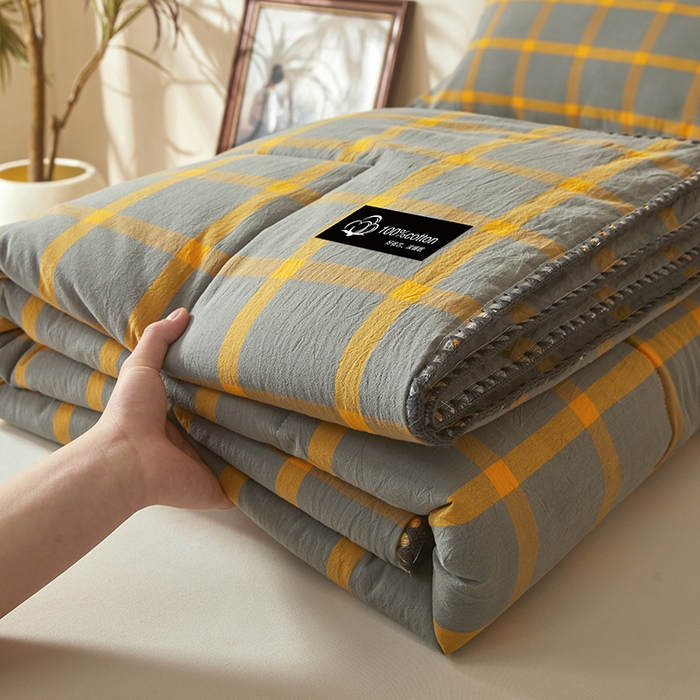 91家纺网 家纺一手货源 找家纺 锦尚坊被芯馆 2026新款100%纯棉色织绣边100%棉花夏被全棉夏凉被空调春秋被买家秀+V 格调--黄