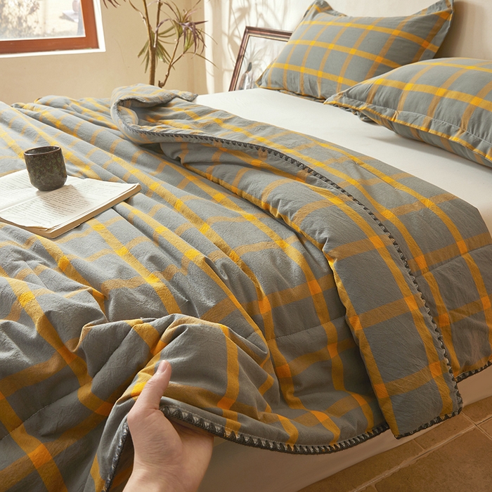 91家纺网 家纺一手货源 找家纺 锦尚坊被芯馆 2026新款100%纯棉色织绣边100%棉花夏被全棉夏凉被空调春秋被买家秀+V 格调--黄