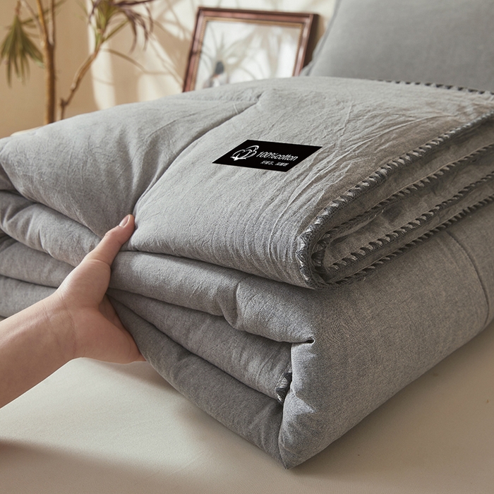 91家纺网 家纺一手货源 找家纺 锦尚坊被芯馆 2026新款100%纯棉色织绣边100%棉花夏被全棉夏凉被空调春秋被买家秀+V 纯色--灰