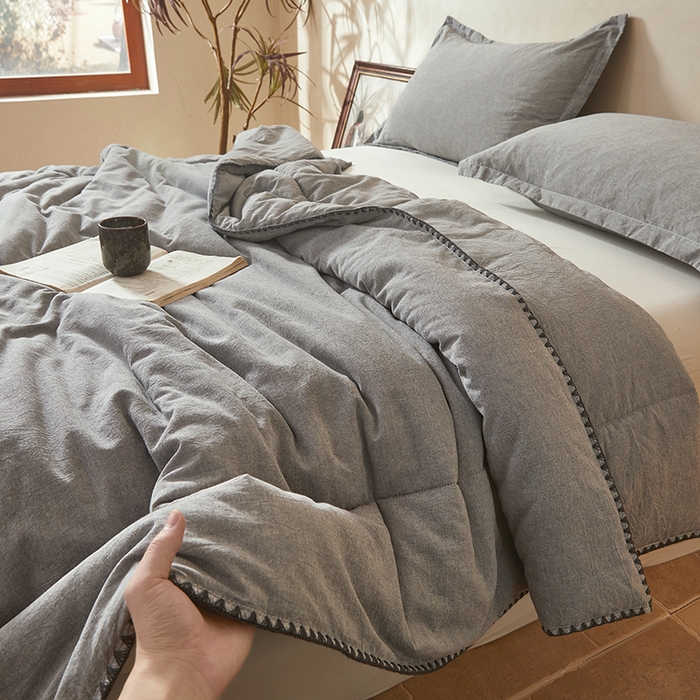 91家纺网 家纺一手货源 找家纺 锦尚坊被芯馆 2026新款100%纯棉色织绣边100%棉花夏被全棉夏凉被空调春秋被买家秀+V 纯色--灰
