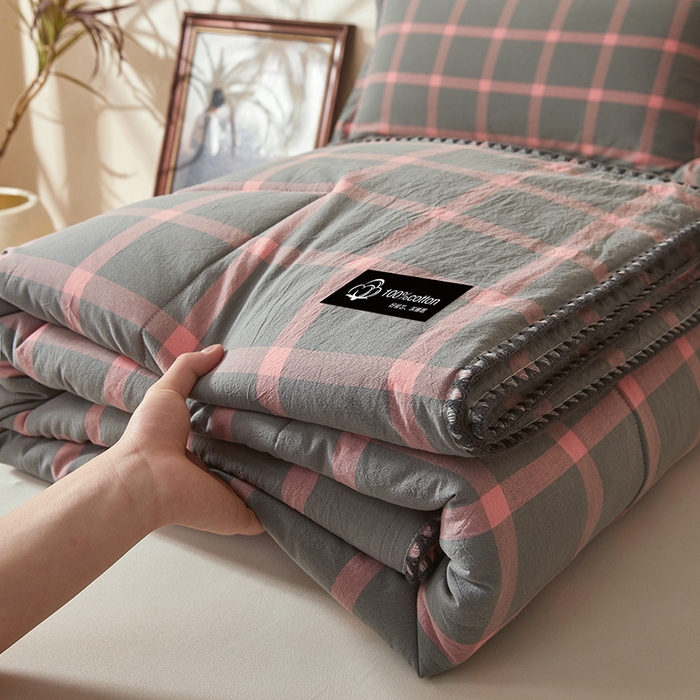 91家纺网 家纺一手货源 找家纺 锦尚坊被芯馆 2026新款100%纯棉色织绣边100%棉花夏被全棉夏凉被空调春秋被买家秀+V 格调--粉