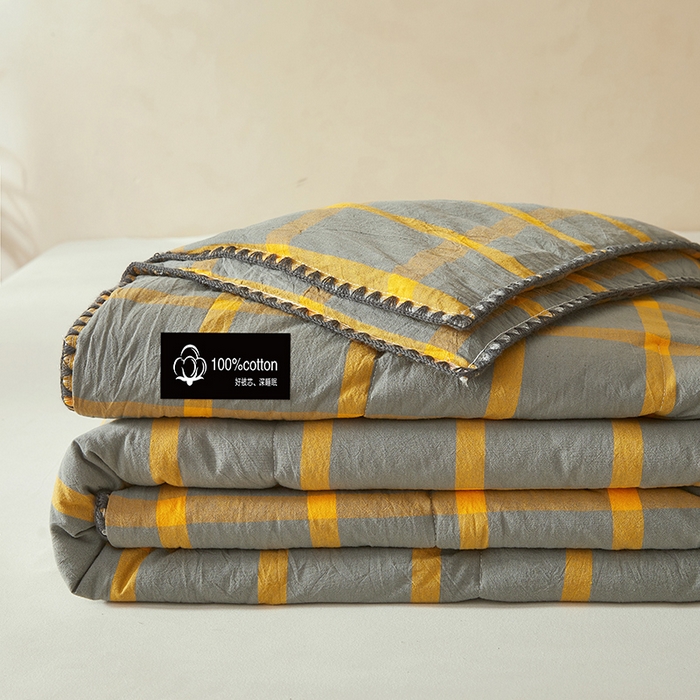 91家纺网 家纺一手货源 找家纺 锦尚坊被芯馆 2026新款100%纯棉色织绣边100%棉花夏被全棉夏凉被空调春秋被买家秀+V 格调--黄