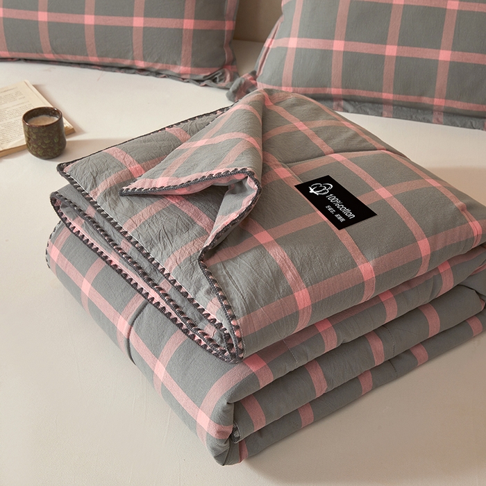 91家纺网 家纺一手货源 找家纺 锦尚坊被芯馆 2026新款100%纯棉色织绣边100%棉花夏被全棉夏凉被空调春秋被买家秀+V 格调--粉