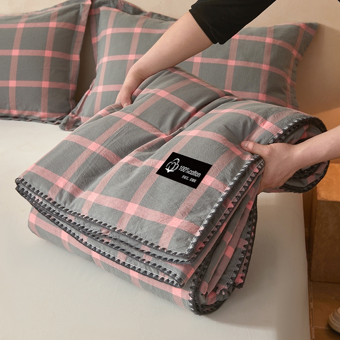 91家纺网 家纺一手货源 找家纺 锦尚坊被芯馆 2026新款100%纯棉色织绣边100%棉花夏被全棉夏凉被空调春秋被买家秀+V 格调--粉