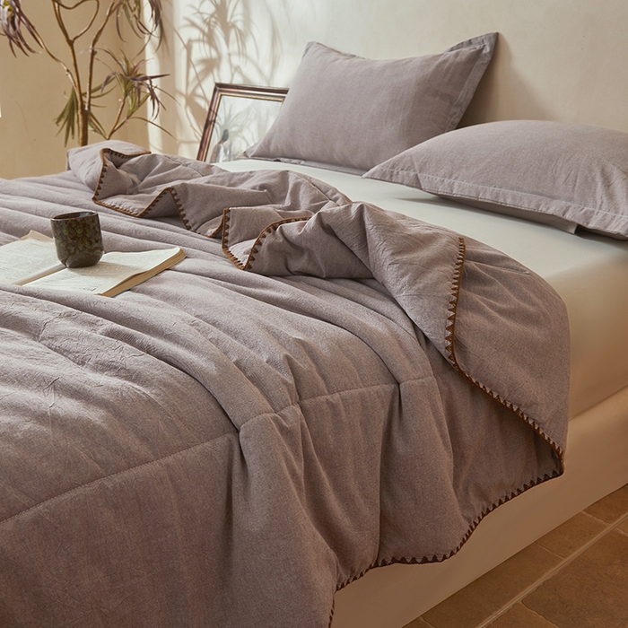 91家纺网 家纺一手货源 找家纺 锦尚坊被芯馆 2026新款100%纯棉色织绣边100%棉花夏被全棉夏凉被空调春秋被买家秀+V 纯色--豆沙色