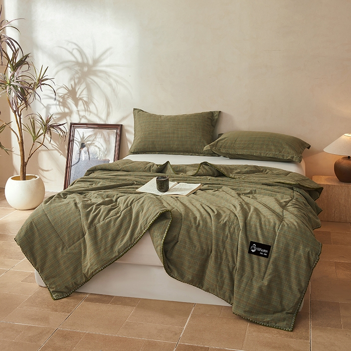 91家纺网 家纺一手货源 找家纺 锦尚坊被芯馆 2026新款100%纯棉色织绣边100%棉花夏被全棉夏凉被空调春秋被买家秀+V 繁华--绿