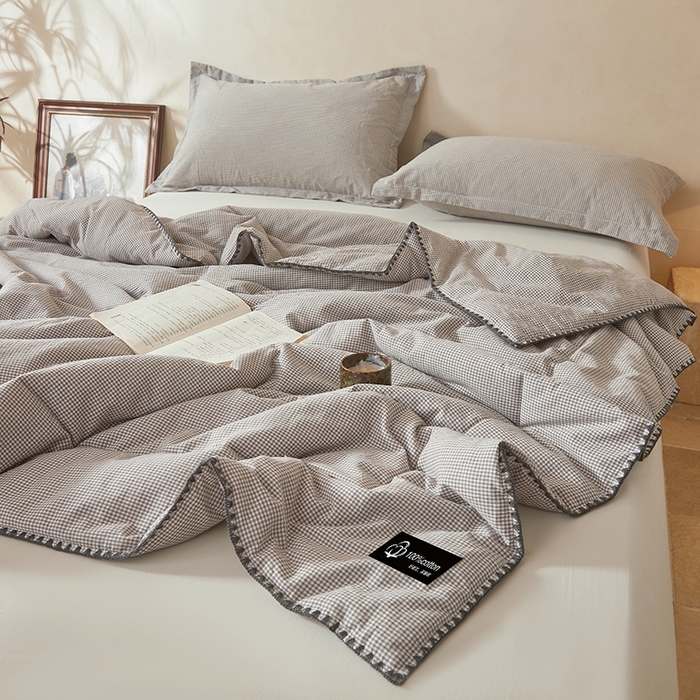 91家纺网 家纺一手货源 找家纺 锦尚坊被芯馆 2026新款100%纯棉色织绣边100%棉花夏被全棉夏凉被空调春秋被买家秀+V 小格格--灰