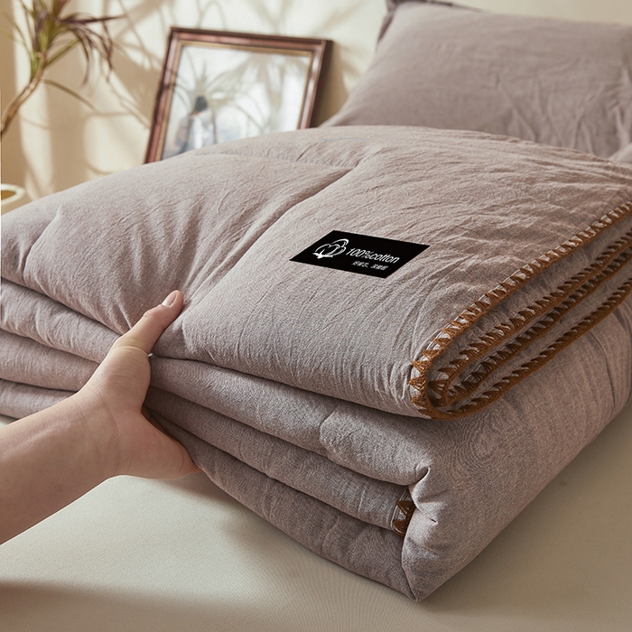 91家纺网 家纺一手货源 找家纺 锦尚坊被芯馆 2026新款100%纯棉色织绣边100%棉花夏被全棉夏凉被空调春秋被买家秀+V 纯色--豆沙色