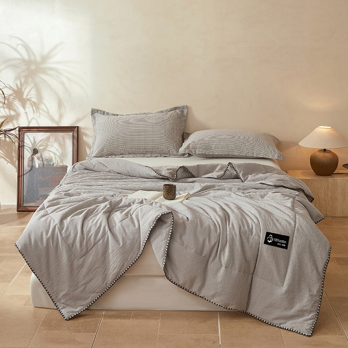 91家纺网 家纺一手货源 找家纺 锦尚坊被芯馆 2026新款100%纯棉色织绣边100%棉花夏被全棉夏凉被空调春秋被买家秀+V 小格格--灰