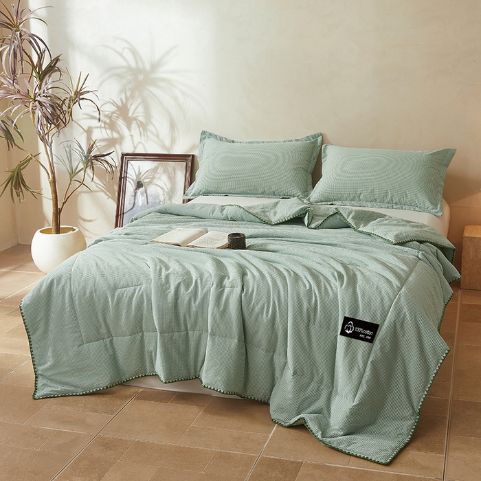 91家纺网 家纺一手货源 找家纺 锦尚坊被芯馆 2026新款100%纯棉色织绣边100%棉花夏被全棉夏凉被空调春秋被买家秀+V 小格格--绿