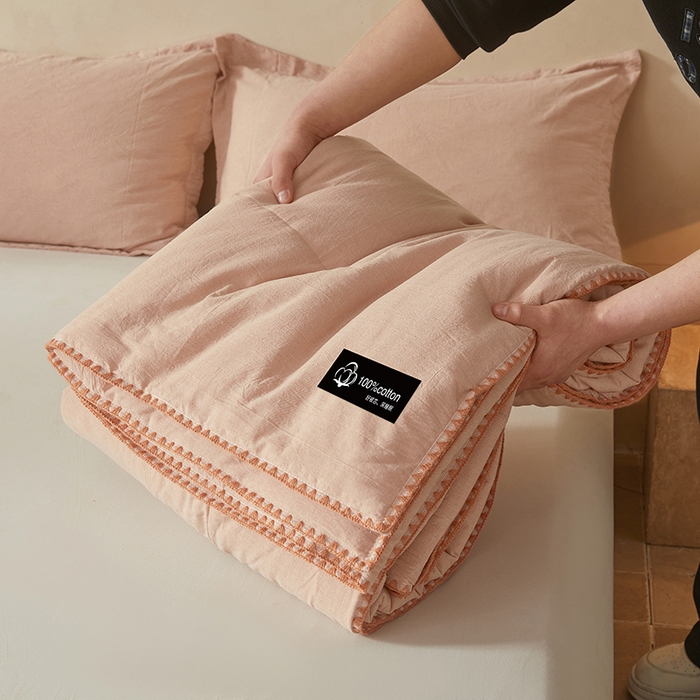 91家纺网 家纺一手货源 找家纺 锦尚坊被芯馆 2026新款100%纯棉色织绣边100%棉花夏被全棉夏凉被空调春秋被买家秀+V 纯色--粉玉