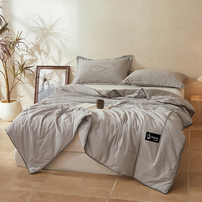 91家纺网 家纺一手货源 找家纺 锦尚坊被芯馆 2026新款100%纯棉色织绣边100%棉花夏被全棉夏凉被空调春秋被买家秀+V 小格格--灰