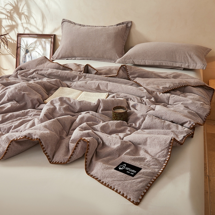 91家纺网 家纺一手货源 找家纺 锦尚坊被芯馆 2026新款100%纯棉色织绣边100%棉花夏被全棉夏凉被空调春秋被买家秀+V 纯色--豆沙色