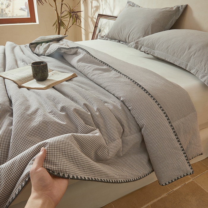 91家纺网 家纺一手货源 找家纺 锦尚坊被芯馆 2026新款100%纯棉色织绣边100%棉花夏被全棉夏凉被空调春秋被买家秀+V 小格格--灰