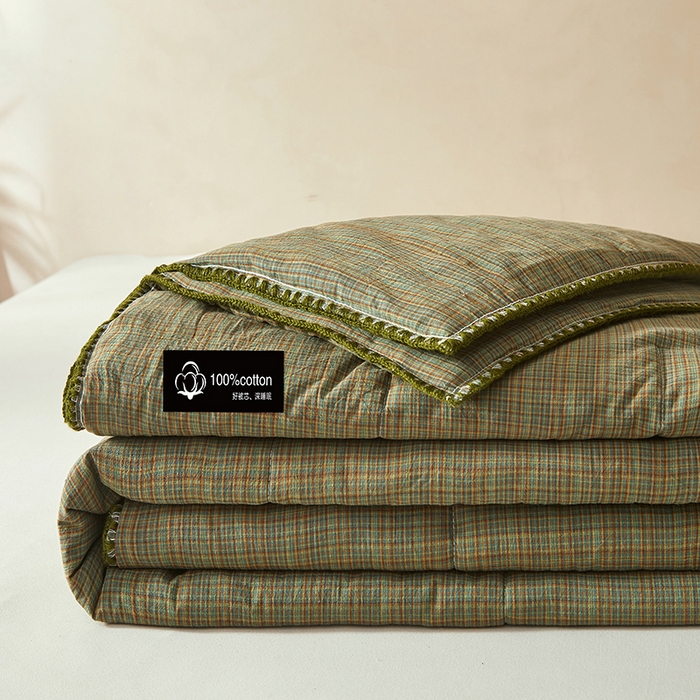 91家纺网 家纺一手货源 找家纺 锦尚坊被芯馆 2026新款100%纯棉色织绣边100%棉花夏被全棉夏凉被空调春秋被买家秀+V 繁华--绿