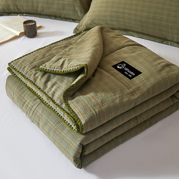 91家纺网 家纺一手货源 找家纺 锦尚坊被芯馆 2026新款100%纯棉色织绣边100%棉花夏被全棉夏凉被空调春秋被买家秀+V 繁华--绿