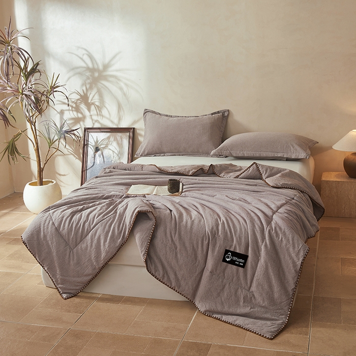 91家纺网 家纺一手货源 找家纺 锦尚坊被芯馆 2026新款100%纯棉色织绣边100%棉花夏被全棉夏凉被空调春秋被买家秀+V 纯色--豆沙色