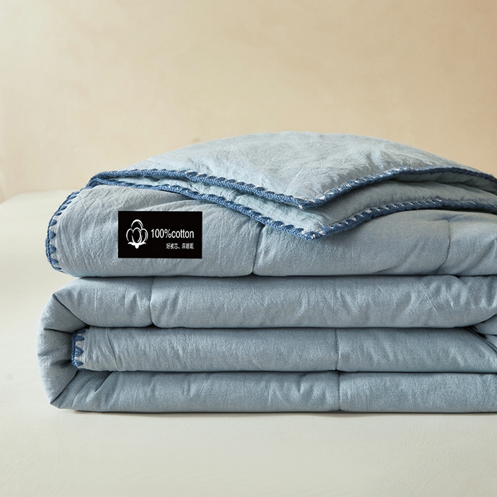 91家纺网 家纺一手货源 找家纺 锦尚坊被芯馆 2026新款100%纯棉色织绣边100%棉花夏被全棉夏凉被空调春秋被买家秀+V 纯色--湖蓝