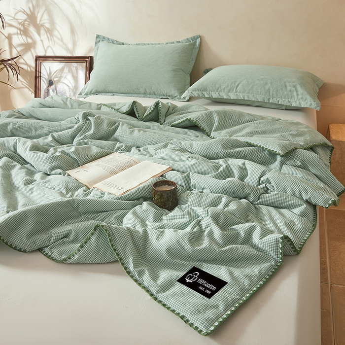 91家纺网 家纺一手货源 找家纺 锦尚坊被芯馆 2026新款100%纯棉色织绣边100%棉花夏被全棉夏凉被空调春秋被买家秀+V 小格格--绿
