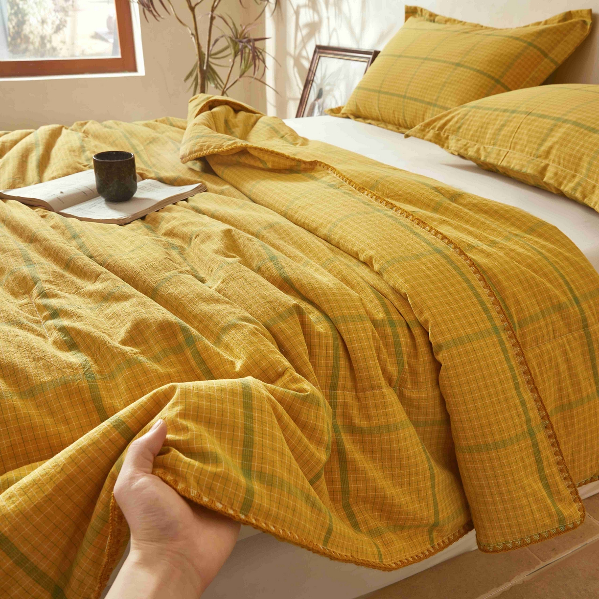 91家纺网 家纺一手货源 找家纺 锦尚坊被芯馆 2026新款100%纯棉色织绣边100%棉花夏被全棉夏凉被空调春秋被买家秀+V 品味--炫黄