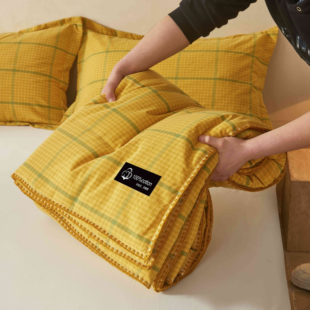 91家纺网 家纺一手货源 找家纺 锦尚坊被芯馆 2026新款100%纯棉色织绣边100%棉花夏被全棉夏凉被空调春秋被买家秀+V 品味--炫黄