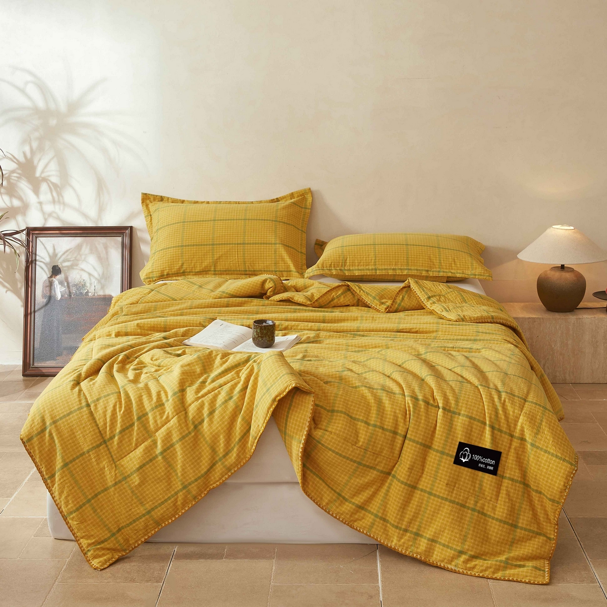 91家纺网 家纺一手货源 找家纺 锦尚坊被芯馆 2026新款100%纯棉色织绣边100%棉花夏被全棉夏凉被空调春秋被买家秀+V 品味--炫黄