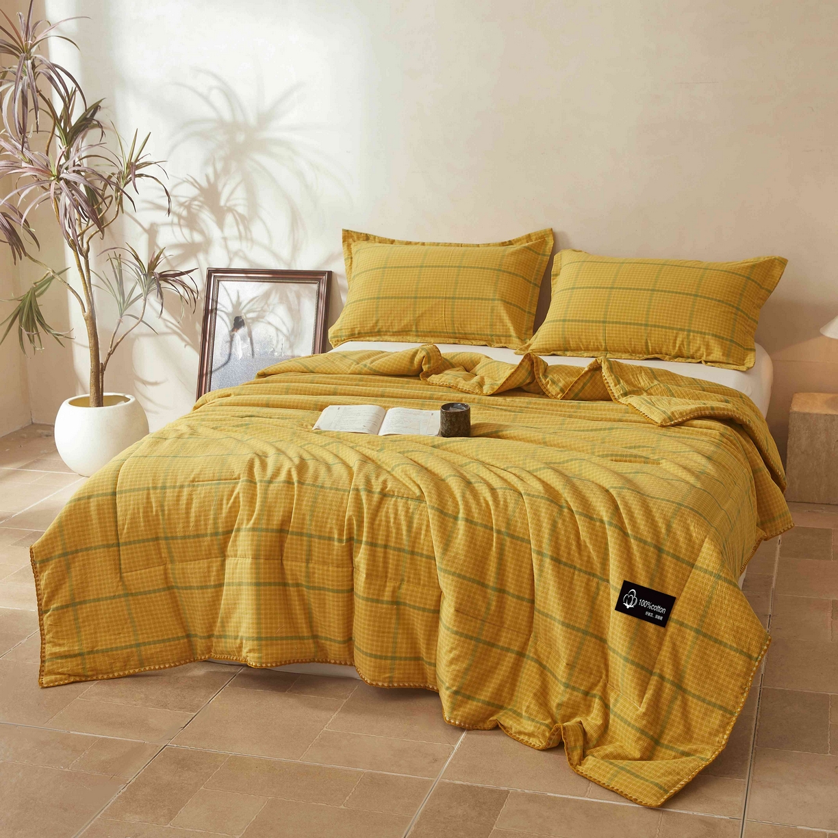 91家纺网 家纺一手货源 找家纺 锦尚坊被芯馆 2026新款100%纯棉色织绣边100%棉花夏被全棉夏凉被空调春秋被买家秀+V 品味--炫黄